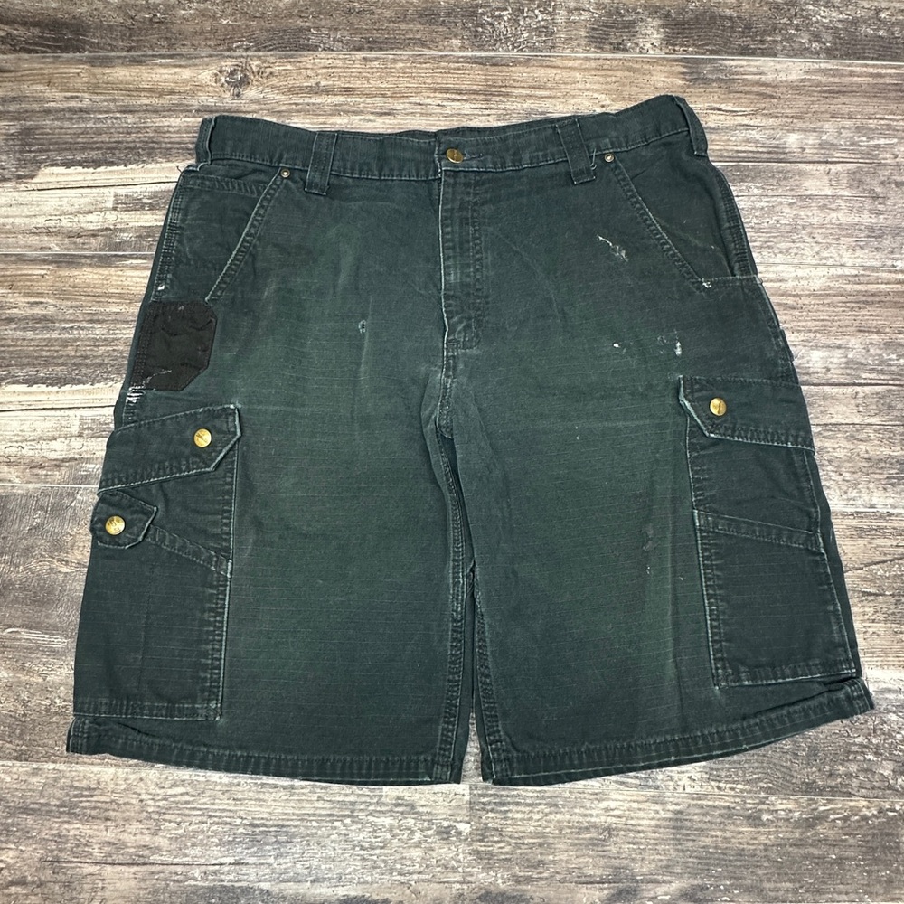 Carhartt Cargo Work Shorts Faded Black Distressed Size 38 B357